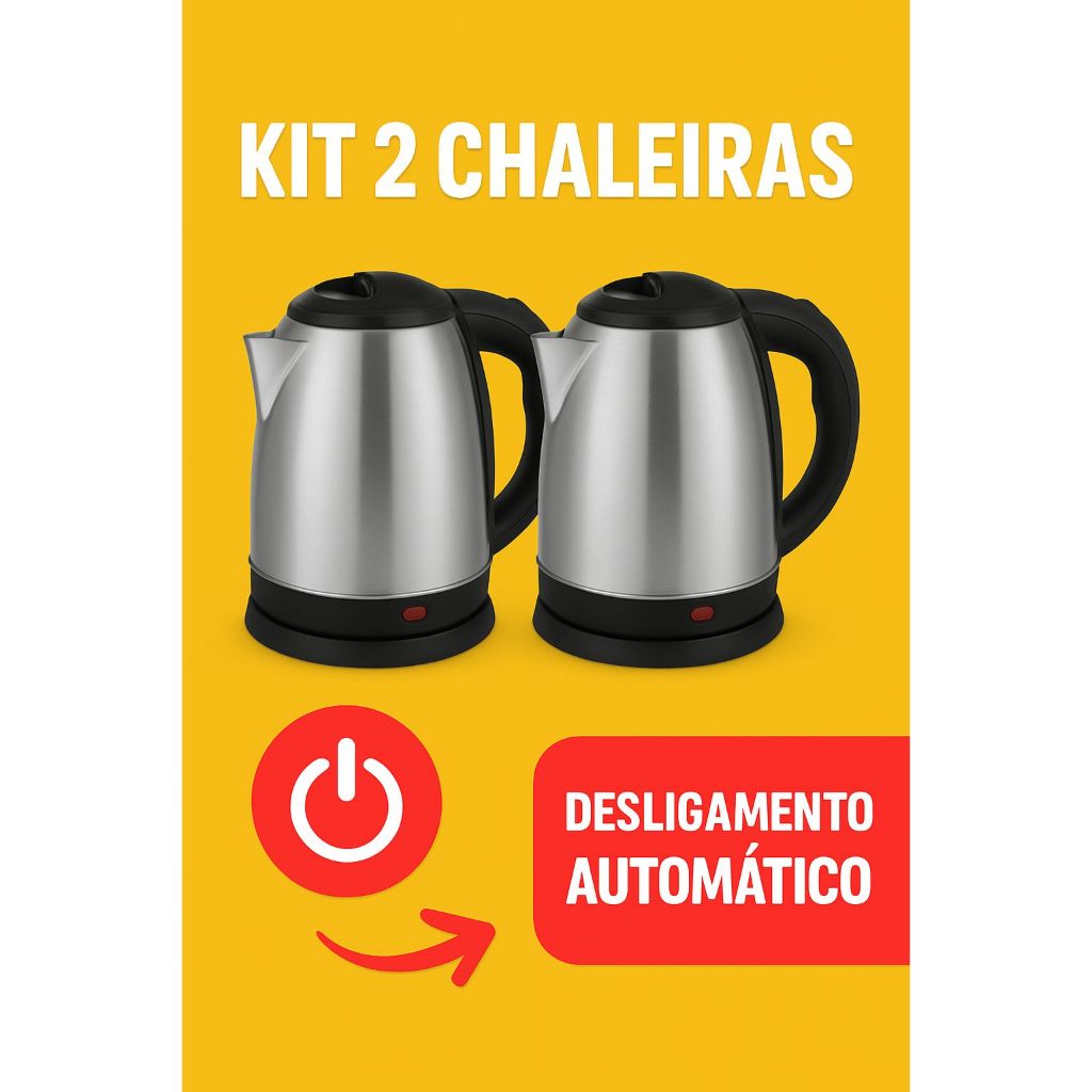 Promoção KIT 2 Chaleiras Elétricas Inox 1,8L 110V 220V Térmica Café Chá Água Quente Desligamento Automático Ferve Rápido