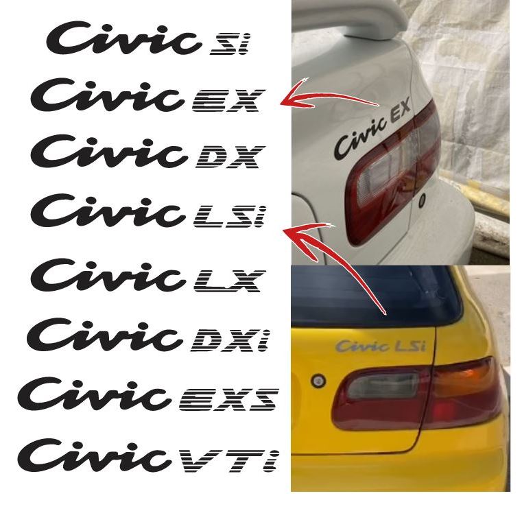 Adesivo Honda Civic - SI - EX - DX - LSI - LX - DXI - EXS - VTI - para tampa traseira.