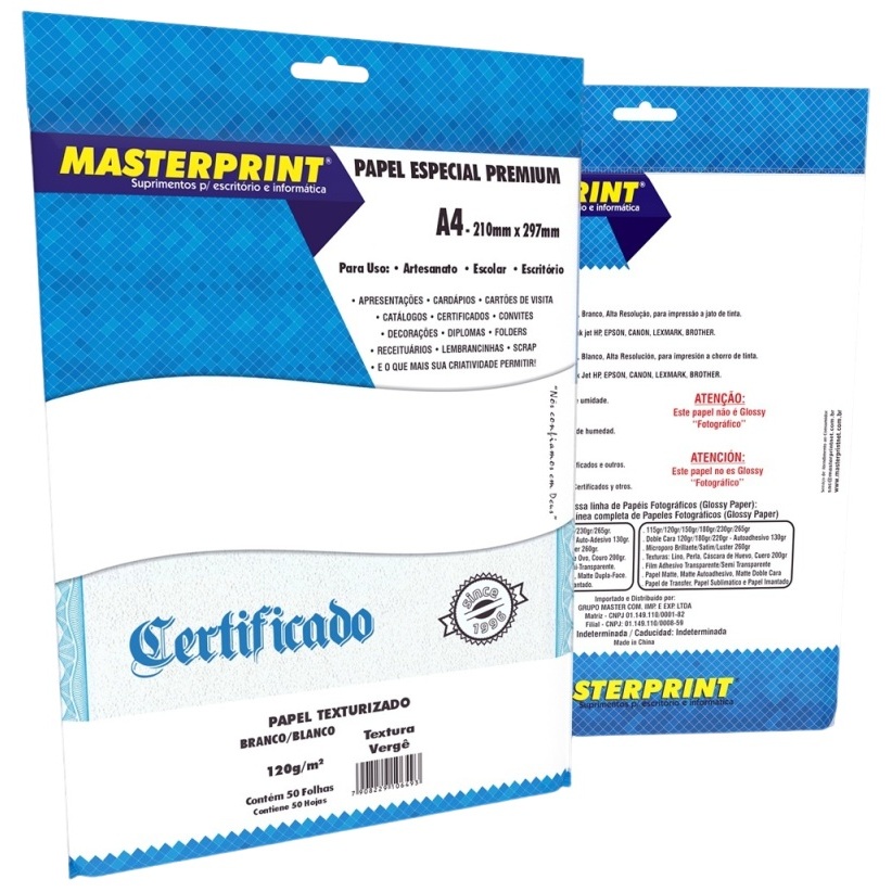 Papel Vergê Branco 120g A4 c/ 50 Fls Masterprint