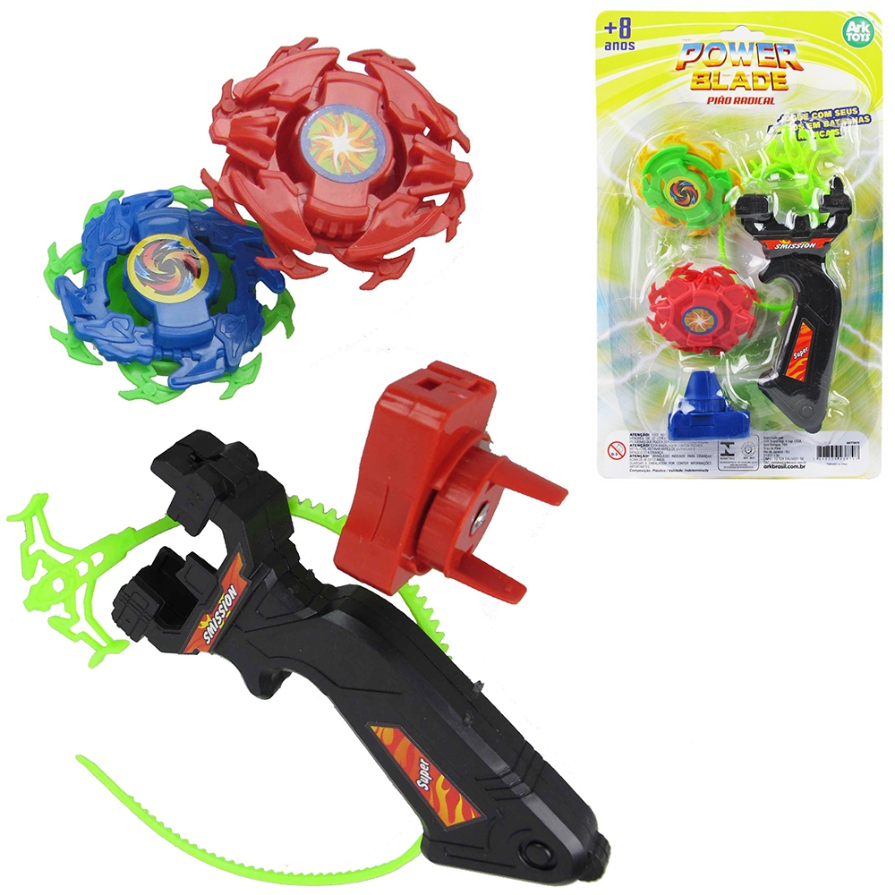 Pião / Blade com Lançador Power Blade Colors – Kit 5 Peças na Cartela