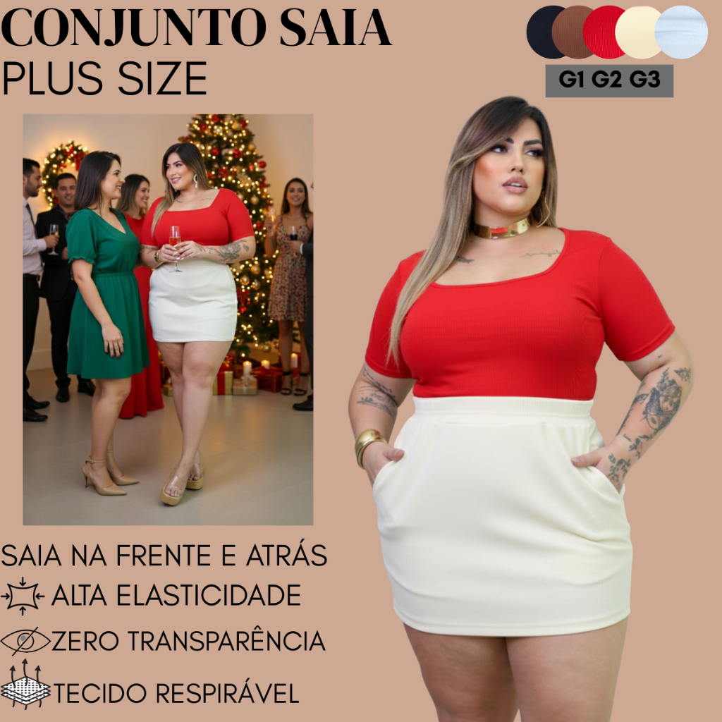 Conjunto plus size feminino Blusa e saia tecido Premium Zero Transparência G1 G2 G3 Até 54 Forro em Oferta na Shopee