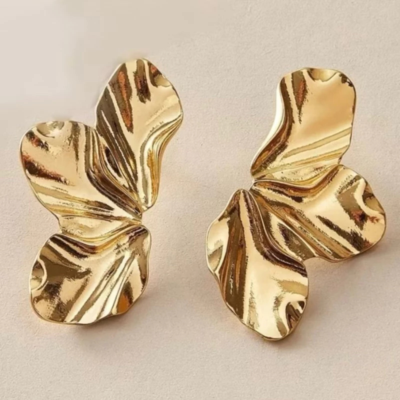 Brincos Femininos Folha Meia Pétala Flor Folheado a Ouro 18k Acessórios Femininos Dourado em Oferta na Shopee