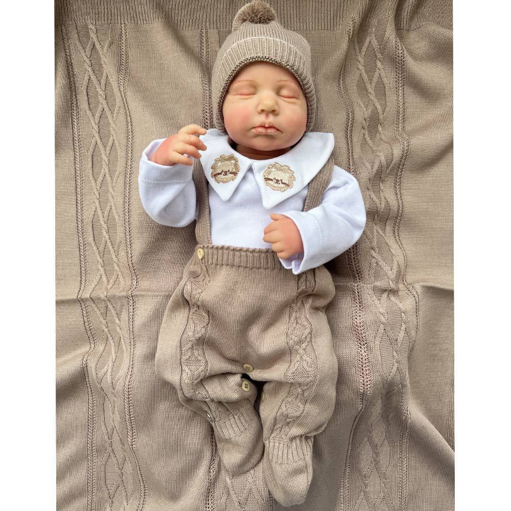 Conjunto saida Maternidade Recem Nascido menino trico kit RN completo 4 Peças tema Safari leão