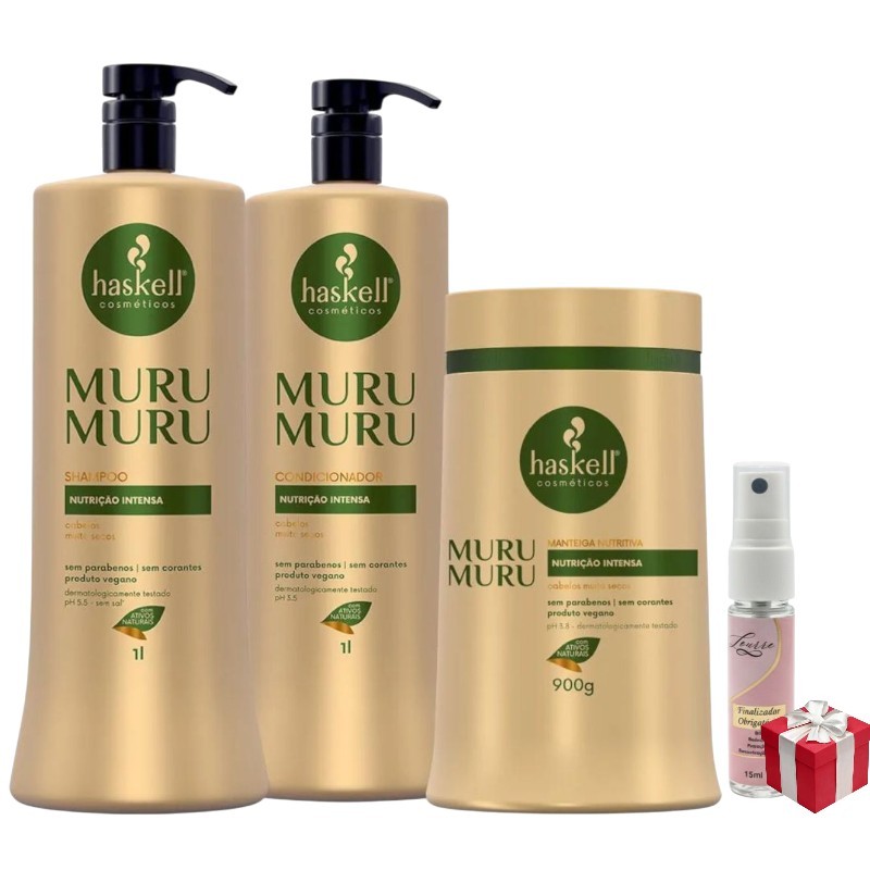 Kit Haskell Murumuru Shampoo 1 Litro 1 Condicionador 1 Litro  1 Mascara 900ML