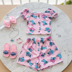 Conjunto infantil de cropped manga curta & Short -5 CORES