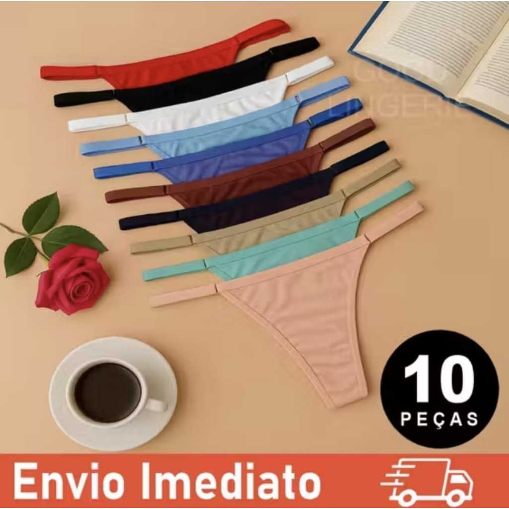 Kit C/10 ou 5 Unidades de Calcinha Microfibra Fio Dental Regulagem Lingerie Sexy
