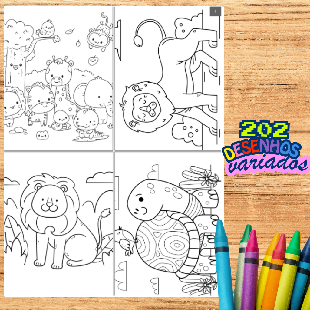 Imagem 200 Desenhos para Colorir Animais Infantil Educativas Crianças Pintura Safari Fazenda Zoológico