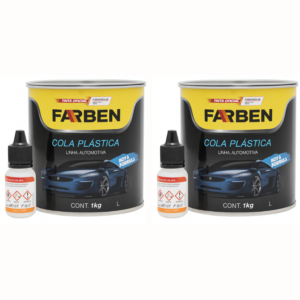 Kit 2 Adesivo Massa Cola Plástica Cinza Farben 1kg Funilaria Reparo Automotivo
