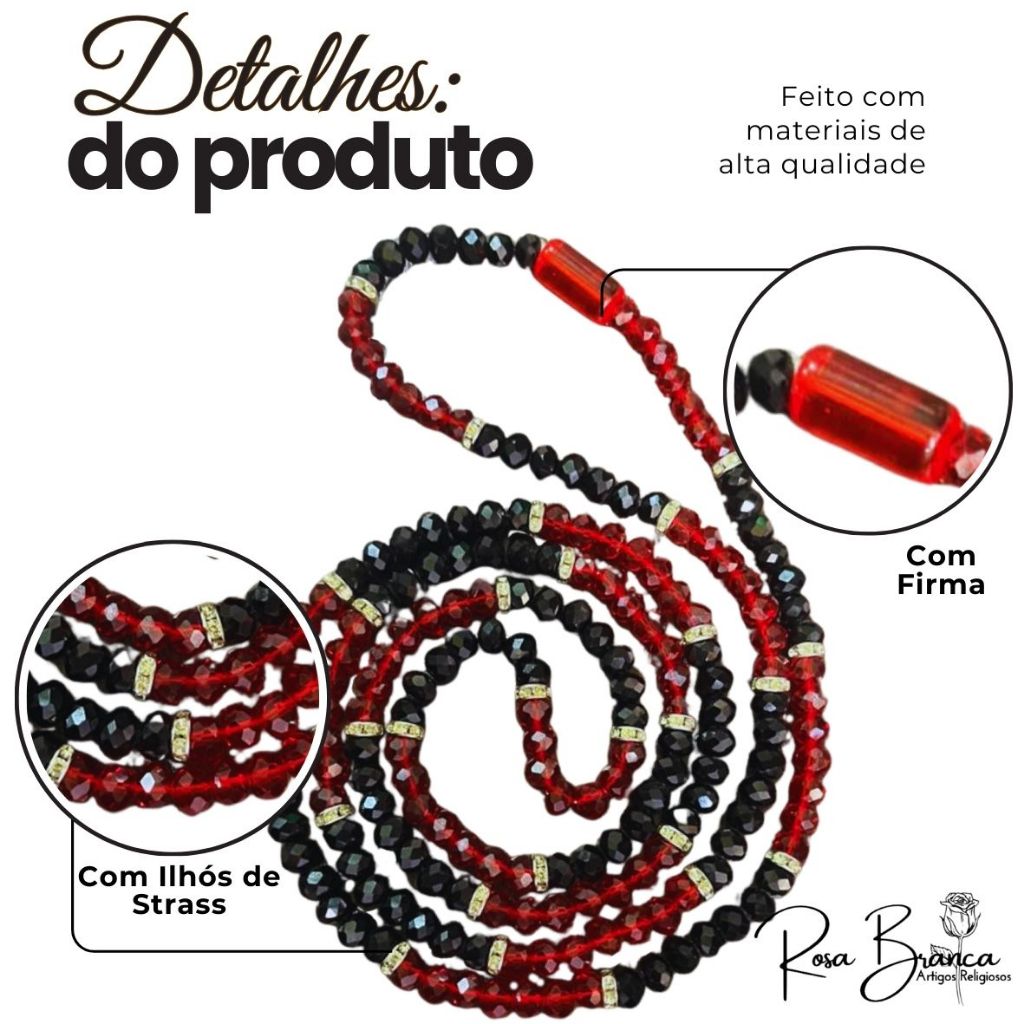 Fio de Conta Guia de Exú e Pomba Gira de Cristal Vermelho e Preto 196 Cristais com 65cm e Firma em Oferta na Shopee