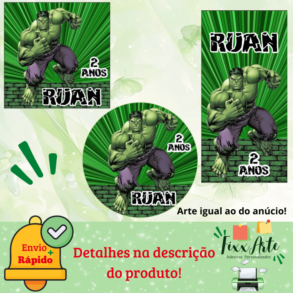 HULK- 100/60/40 Adesivos Personalizados para Festas ( Envia Rápido) em Oferta na Shopee