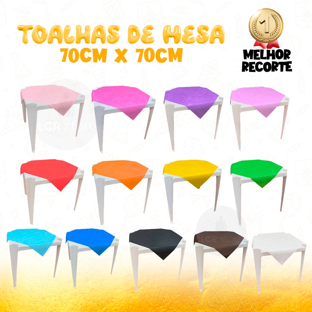 Kit 5|10|15|16|20 Toalhas de Mesa TNT Festa Infantil Cores Vivas Grosso Cobre Mancha Quadrado 70x70 em Oferta na Shopee