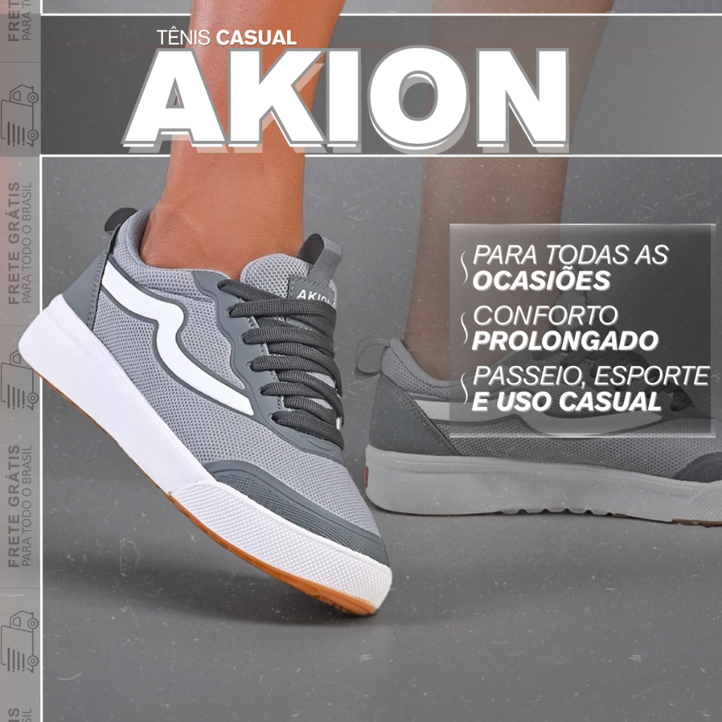 Tênis Akion Masculino Sneaker Street Casual Preto Branco 34 ao 43 - Entrega Rápida em Oferta na Shopee