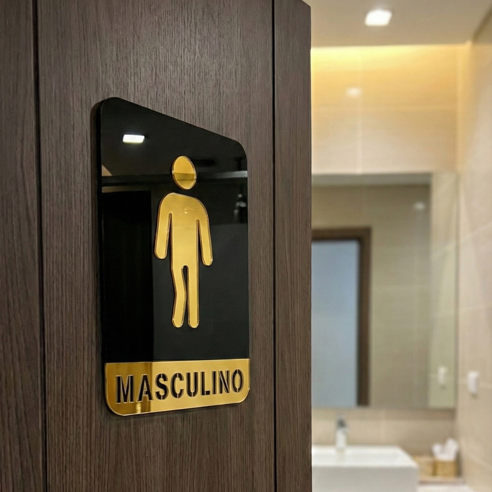 Kit Placas Banheiro Acrílico Espelhado Masculino Feminino ou Kit Sinalização de Porta