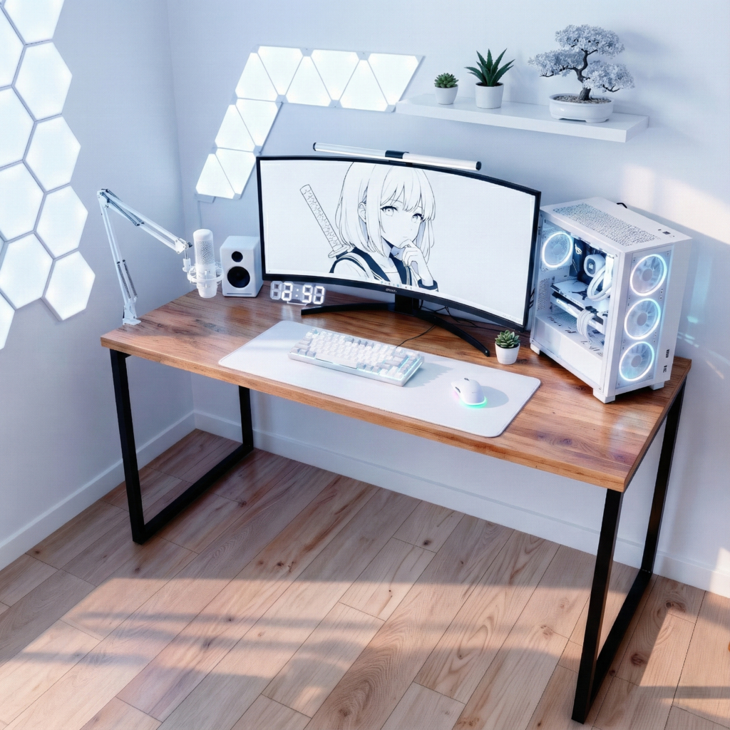 Mesa Escrivaninha Para Escritório 1,20m Tampo de Madeira Base Ferro Modelo Industrial Loft em Oferta na Shopee