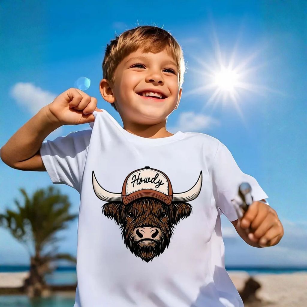 Camiseta Infantil Juvenil Masculina Howdy Touro Camisa 100% Algodão Premium Estilo Country Promoção
