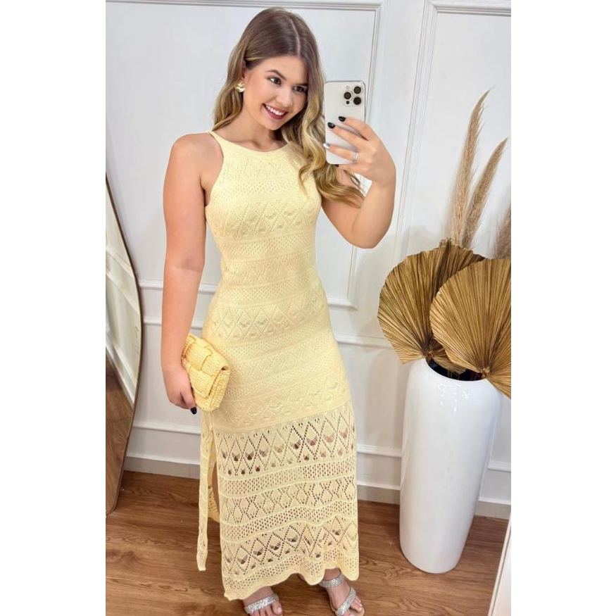 Vestido Longo Tricot Raabe Forrado Com Fenda Moda Feminina Elegante Luxo Festa Natal Réveillon