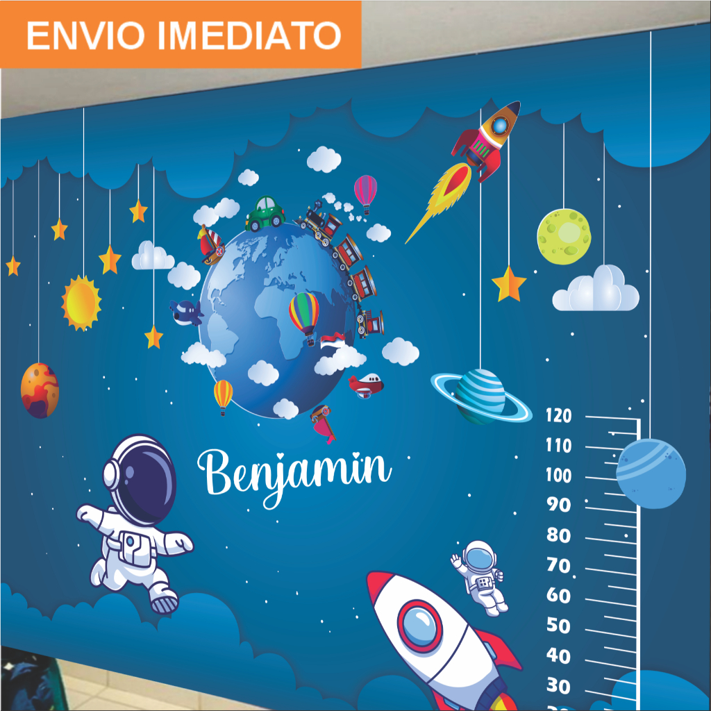 Papel de Parede Astronauta Adesivo Infantil 3D Lavável autocolante com nome personalizado quarto Menino