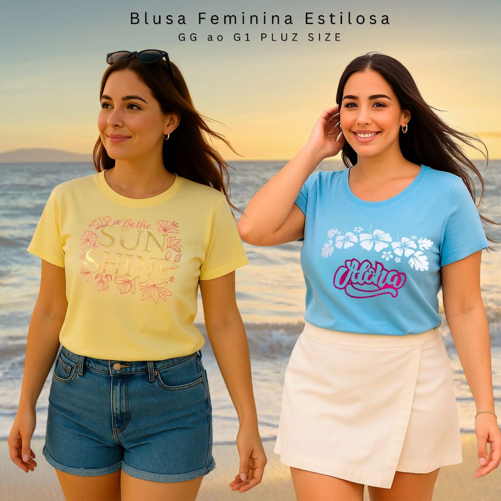 KIT 2 OU 1 UNIDADE Blusa Feminina Estilosa Kit Verão Tecido Confortável Com Elastano Estampas e Cores Variadas