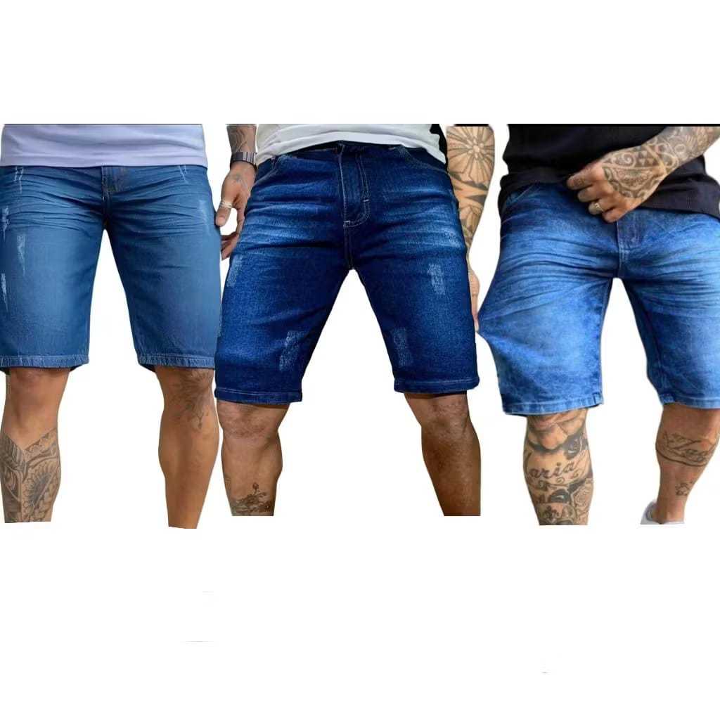 Kit Bermudas Jeans Masculinas Streetwear – Short Jeans Conforto Total em Oferta na Shopee