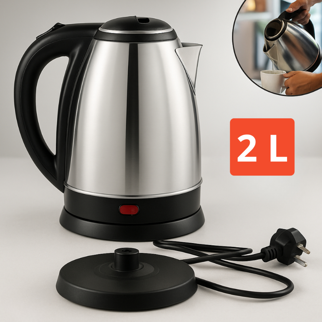 Chaleira Elétrica Aço Inox 1.8L 110V/220V Luz Indicadora Ferve Rápido Água Tampa Desliga Automático
