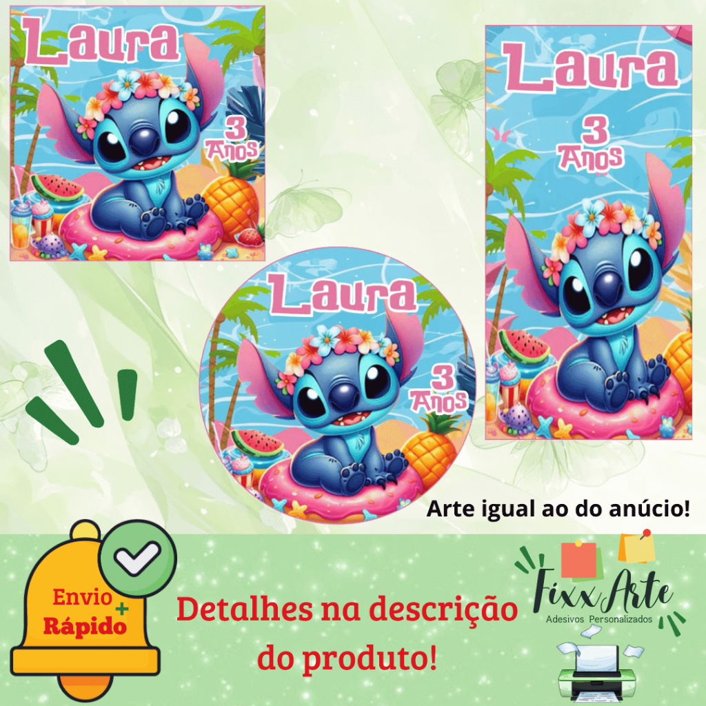STITCH POOL PARTY- 100/60/40 Adesivos Personalizados para Festas ( Envia Rápido)