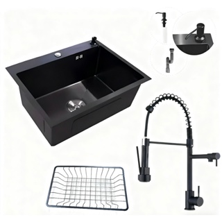 Torneira para pia de cozinha KGOLD 6045 preta/prateada em Oferta na Shopee