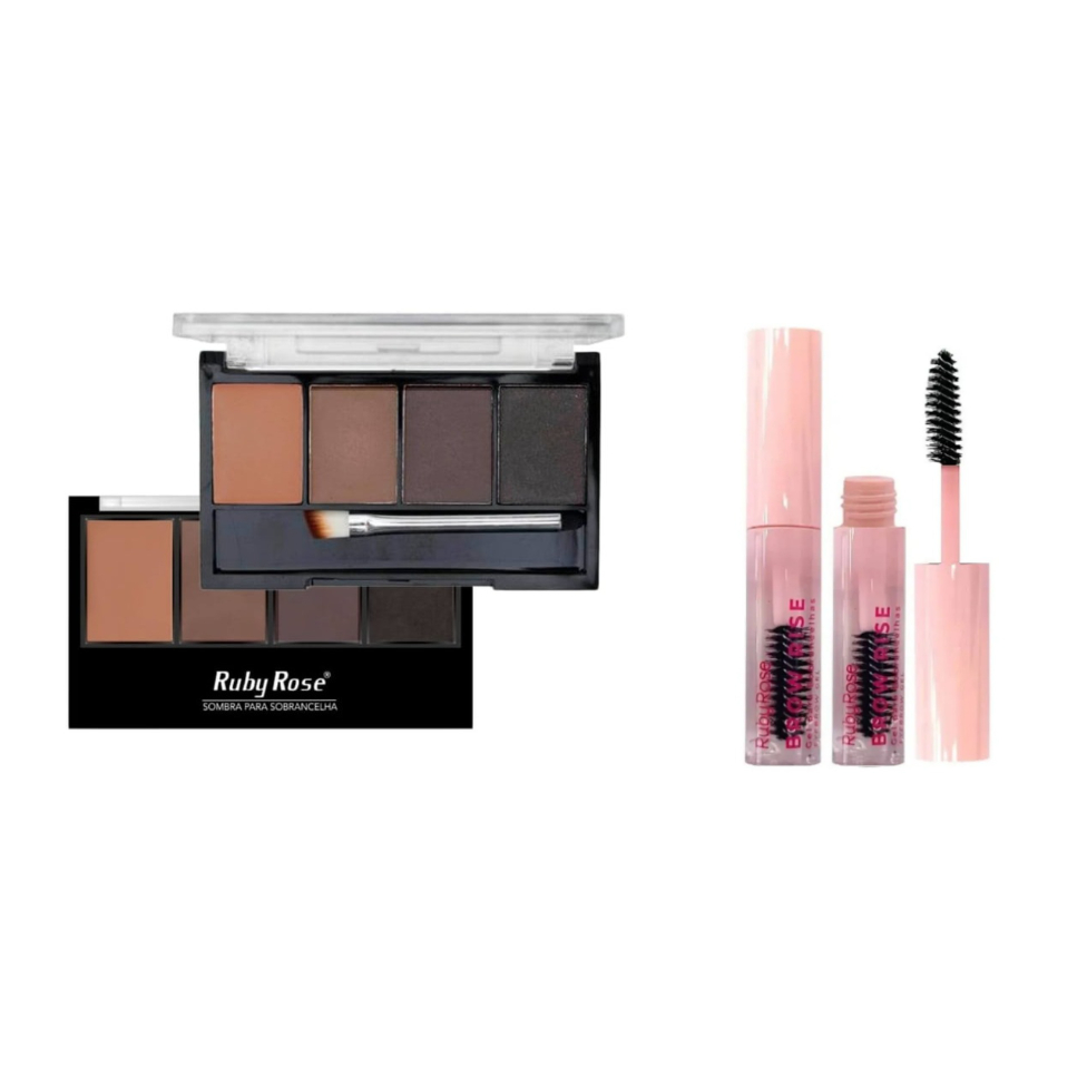 Kit Sobrancelha Perfeita Paleta de sombras Ruby Rose + Gel de Sobrancelhas Brow Rise Ruby Rose