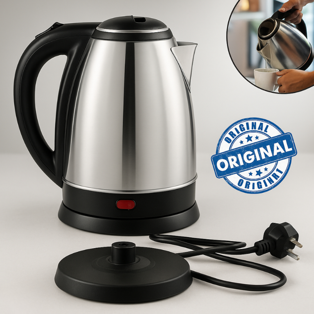 Chaleira Elétrica Aço Inox 1.8L 110V/220V Luz Indicadora Ferve Rápido Água Tampa Desliga Automático