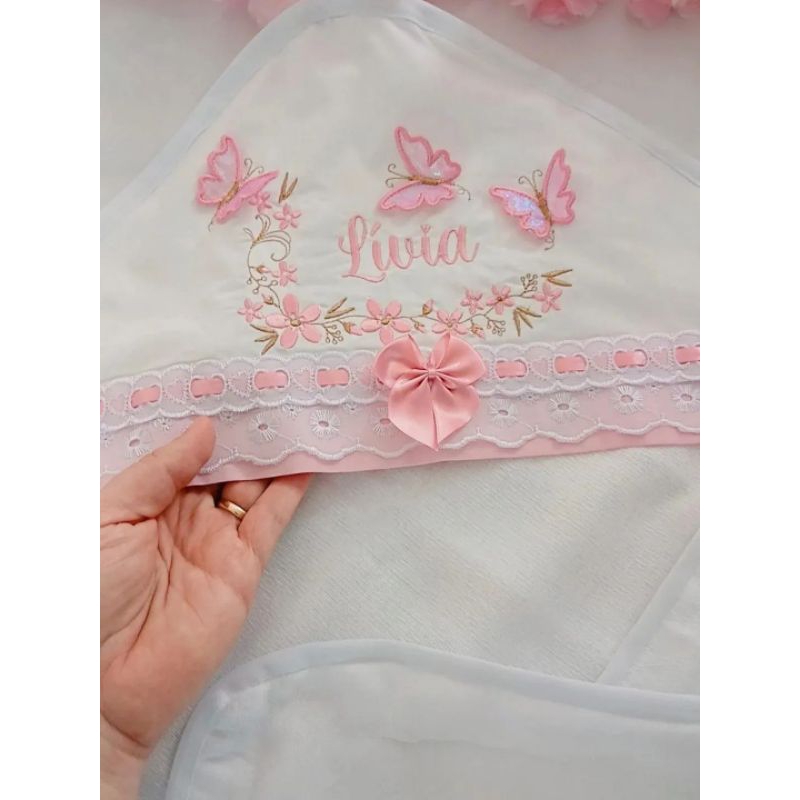 Toalha Fralda Banho com Capuz personalizada com nome do bebê TECIDO FRALDA DUPLA
