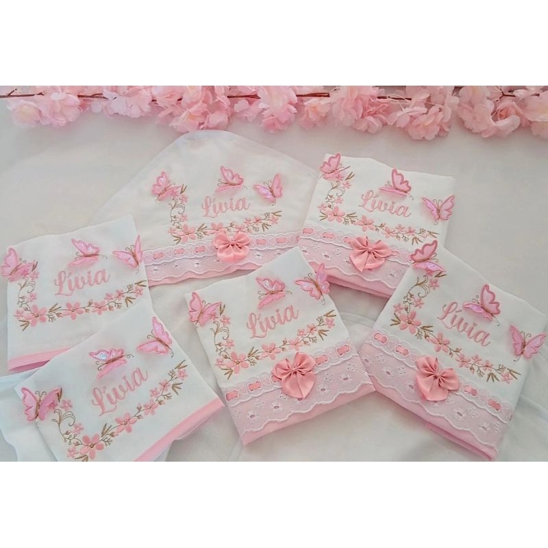 Enxoval bebe Toalha fraldas Banho Fralda bordadas Personalizadas borboleta 3D