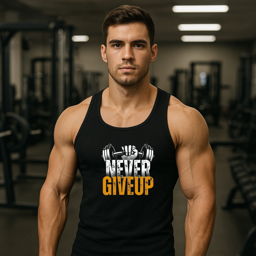 Camiseta Regata Masculina Feminina Academia Gym Estampa Never Give Up Crossfit Lançamento