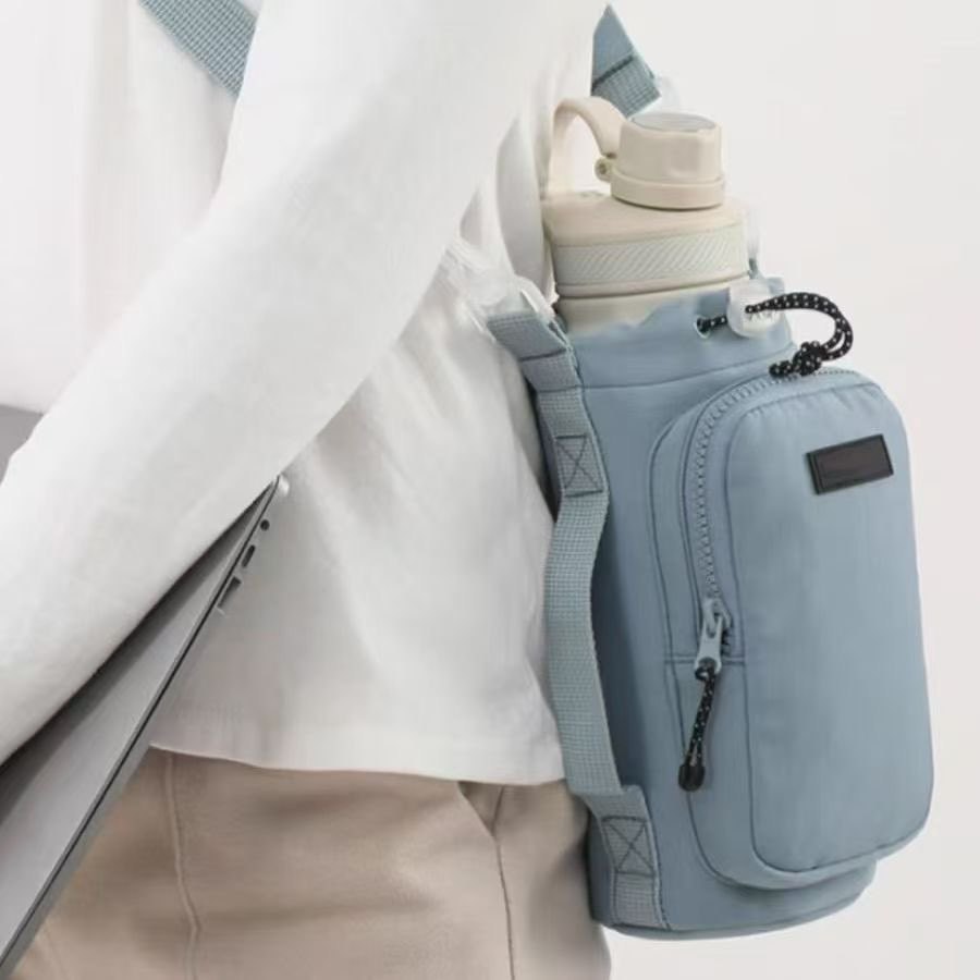 Bolsa de armazenamento com cordão para chaleira portátil para celular ao ar livre, capa para copo térmico moda