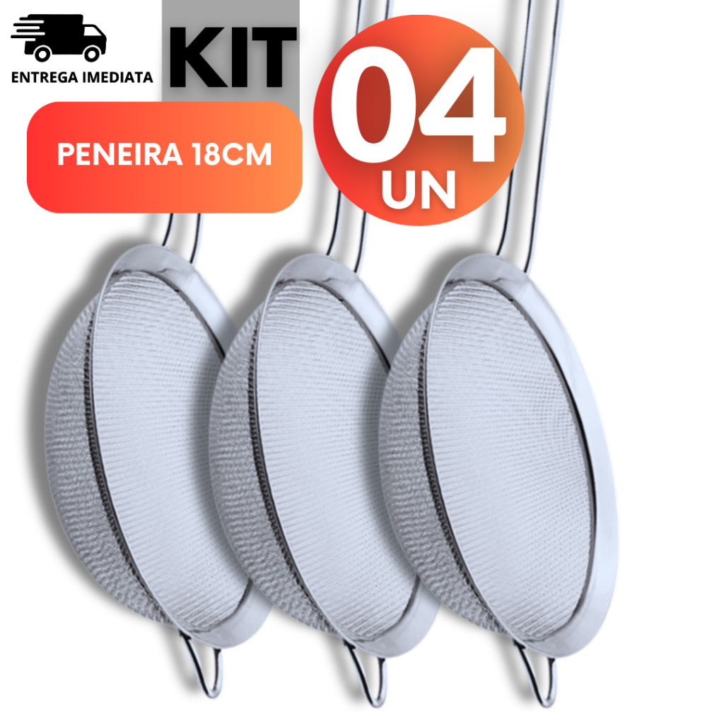 Jogo Kit 04 unidades Peneira Coador Manual Em Aço Inox Para Cozinha 18CM Premium Utilidades em Oferta na Shopee