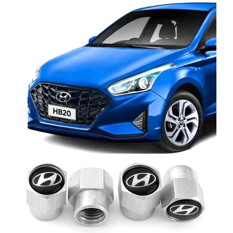Kit 4 Tampa Bico Pneu Para Veiculos Hyundai Creta, Hb20, Hb20s, Hb20x, Ix35 New Tucson em Alumínio