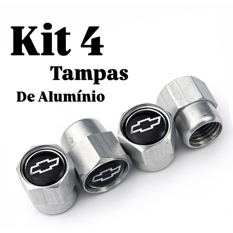 kit 4 Tampas Bico Pneu Compatível com Todos Chevrolet logo Black em Oferta na Shopee