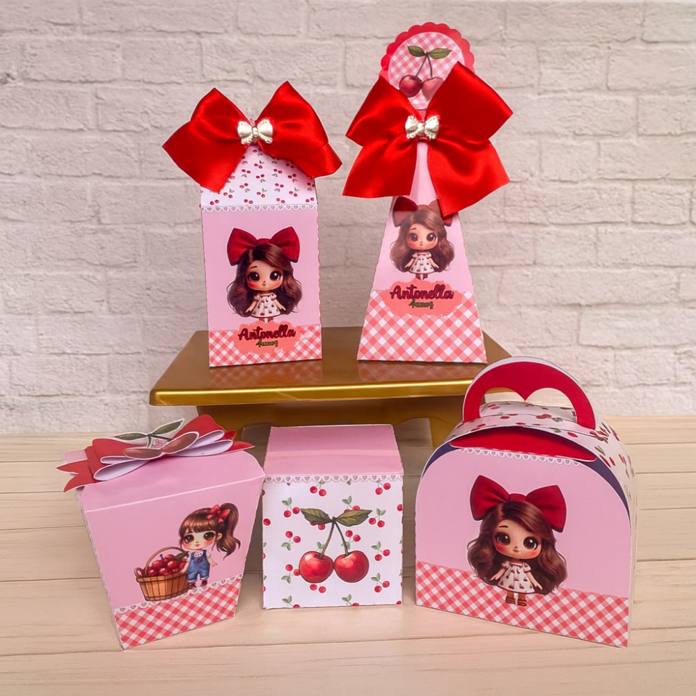 Kit Caixas Personalizada Cerejinha Aniversários/Festas/Mesversário/Lembrancinha de Festa