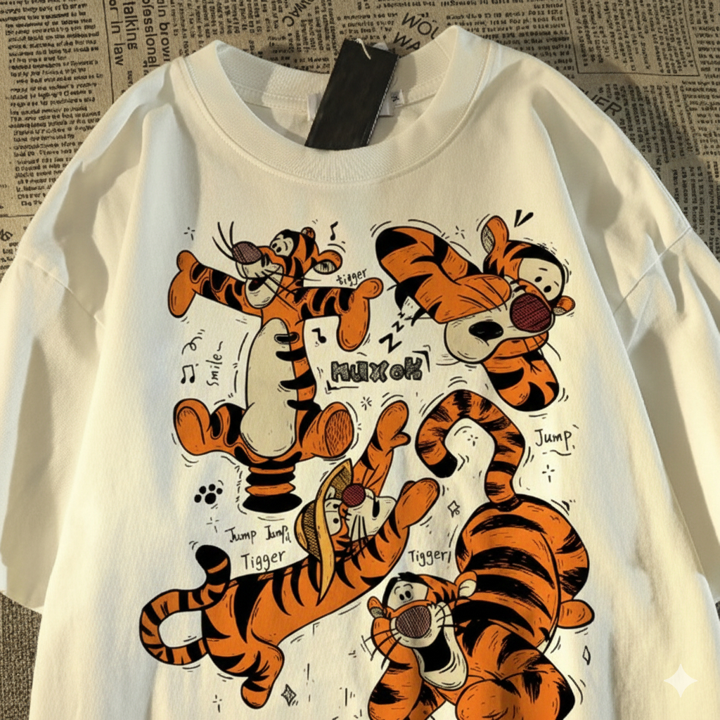 Camiseta Oversized Tigger Desenho Tumblr Aesthetic Streetwear Unissex Algodão Fio 30.1