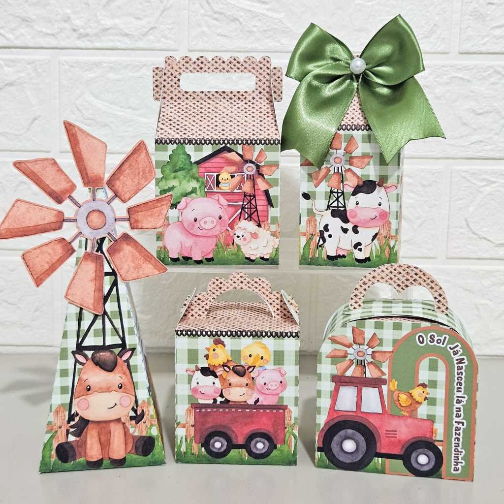 Kit Festa Fazendinha Verde- Pegue e Monte Caixinhas Personalizadas- Lembrancinha para Festa Infantil