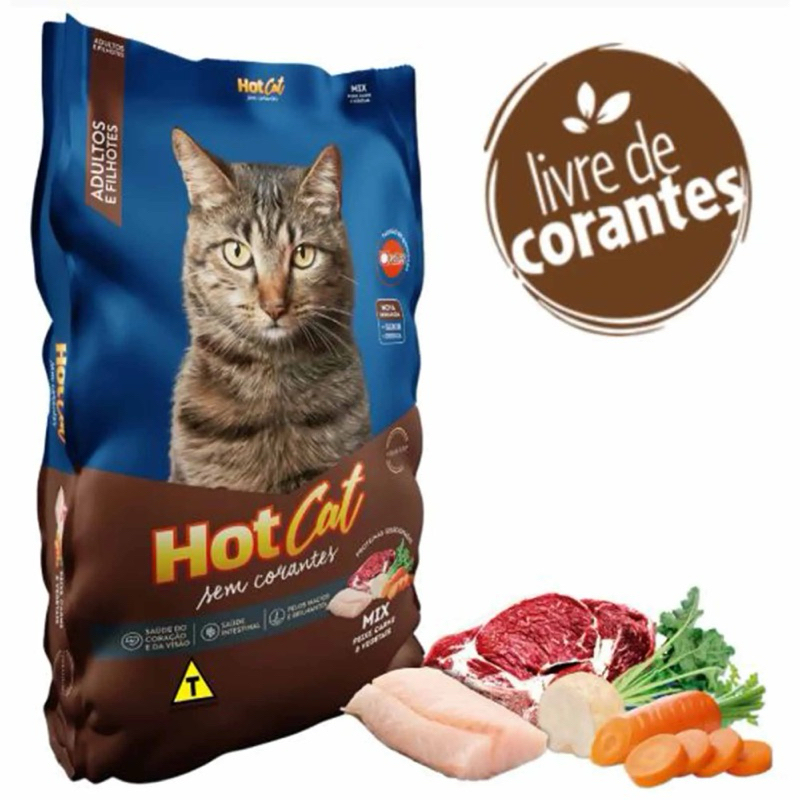 HotCat ração Adultos e Filhotes Sem Corantes Mix Carnes 10kg Nutritiva Saudável Qualidade Premium para Gatos Extra+Plus