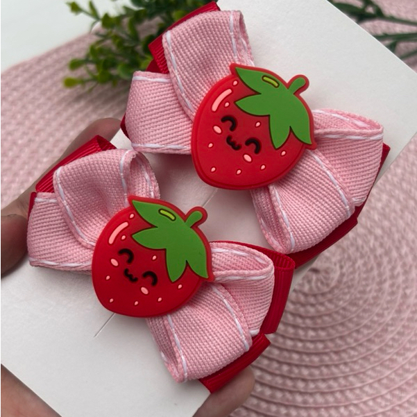 Parzinho de laços Morango Laço Infantil Moranguinho Laço Morango do Amor Laço de Cabelo Morango em Oferta na Shopee