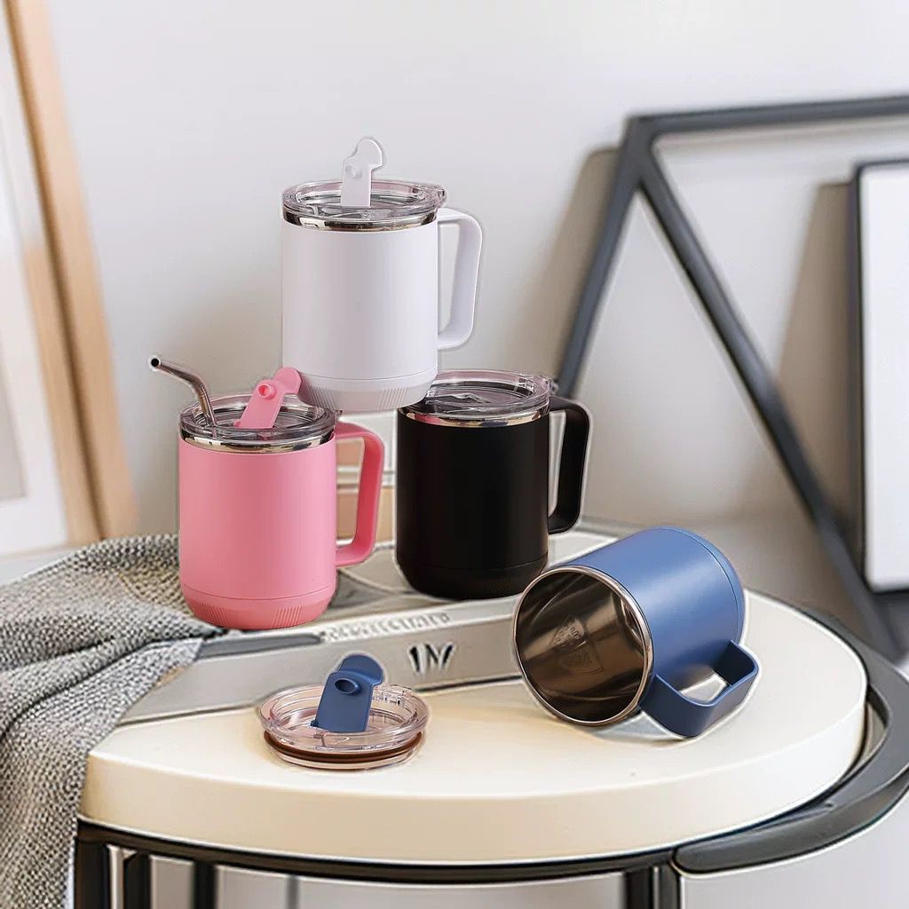 Copo Térmico Isolamento 360ml Com Alça De Água Quente E Fria Copos Aço Inoxidável tampa transparente