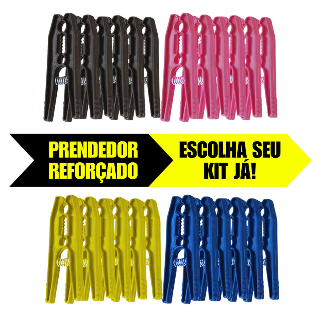 Kit Prendedores de Roupas Grandes Pregador Reforçado de Plástico Kit 12-24-36-48-60-72-84-96-108-120