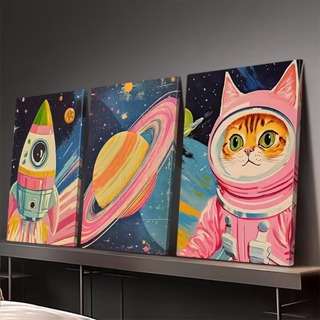 KIT 3 Quadros Gato Astronauta Foguete Planeta | Decoração Quarto Pop Art Infantil em Oferta na Shopee
