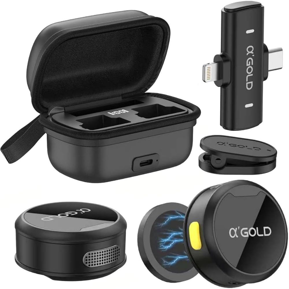 Microfone Lapela Redondo Imã Sem Fio Duplo Anti Ruído Sem Fio Magnético 2 Em 1 Usb C e Lightning