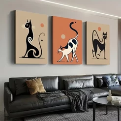 KIT 3 Quadros Gatos Minimalistas | Decoração Sala Quarto Abstrato Terracota Pets