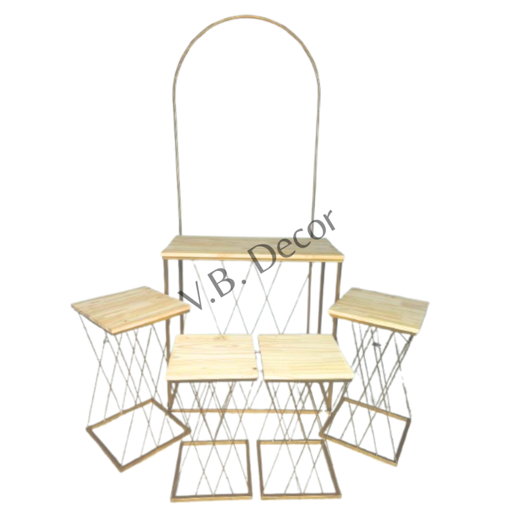 Kit 5 Mesas Ferro Teia Para Decoração Festa Evento + Arco Romano