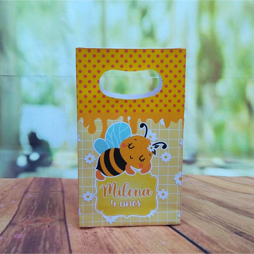 PEGUE e MONTE - Sacolinha P Personalizada Tema Abelhinha - Lembrancinha para Festa Infantil