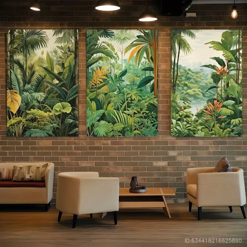 KIT 3 Quadros Floresta Tropical Vintage | Pintura Botânica Jungle Decoração Sala em Oferta na Shopee