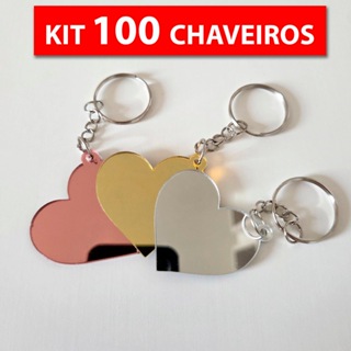 Kit 25/50/100 Chaveiros Coração em Acrílico Espelhado 2mm Prata, Rose Gold e Dourado em Oferta na Shopee