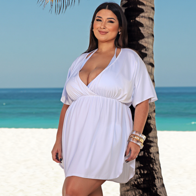 Saida De Praia Plus Size Vestido Soltinho Piscina Larguinho Kimono Curve Elástico na Cintura Moda Verão Luxo GG em Oferta na Shopee
